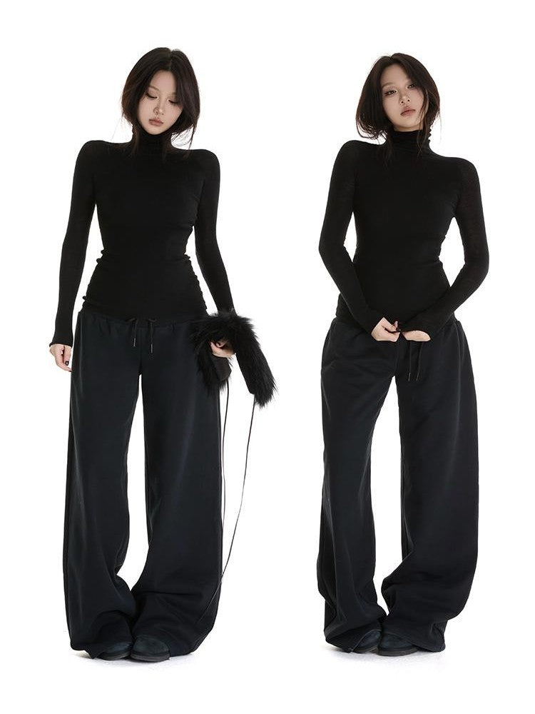 itsdinn Gray Black Interwoven Turtleneck Slim Women&