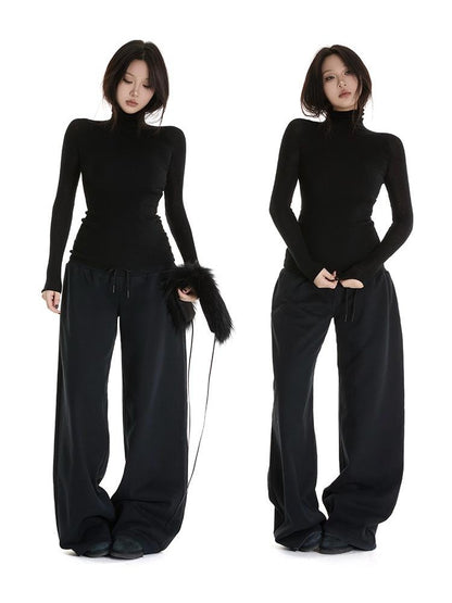 itsdinn Gray Black Interwoven Turtleneck Slim Women&