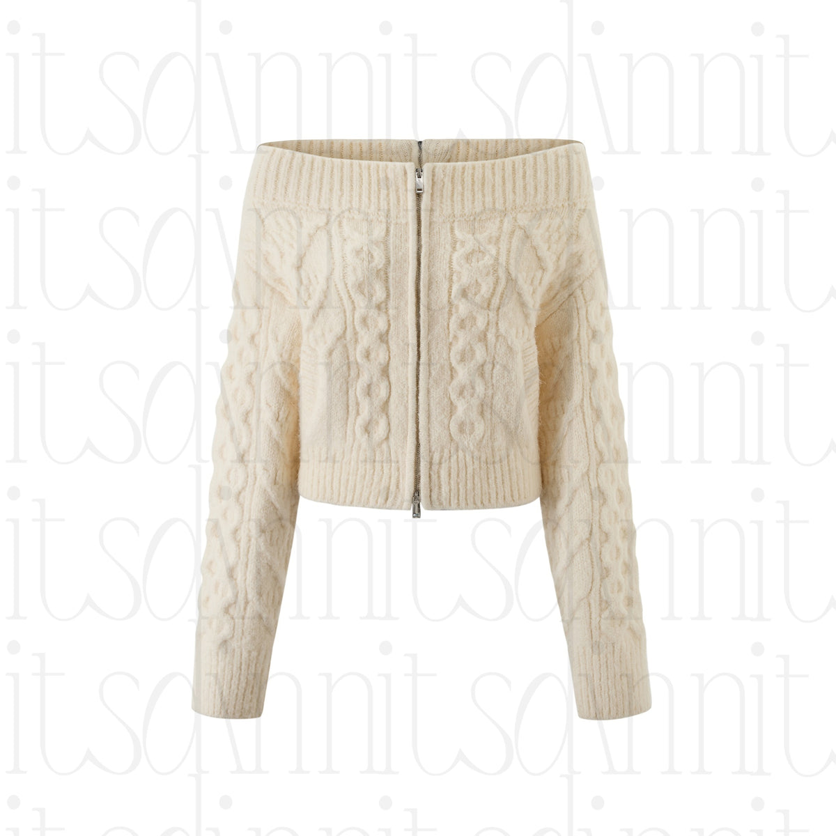 itsdinn_Gray_Cropped_Cable_Knit_Zip_Cardigan_Women&