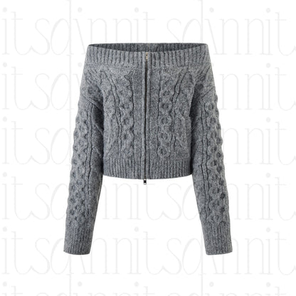 itsdinn_Gray_Cropped_Cable_Knit_Zip_Cardigan_Women&