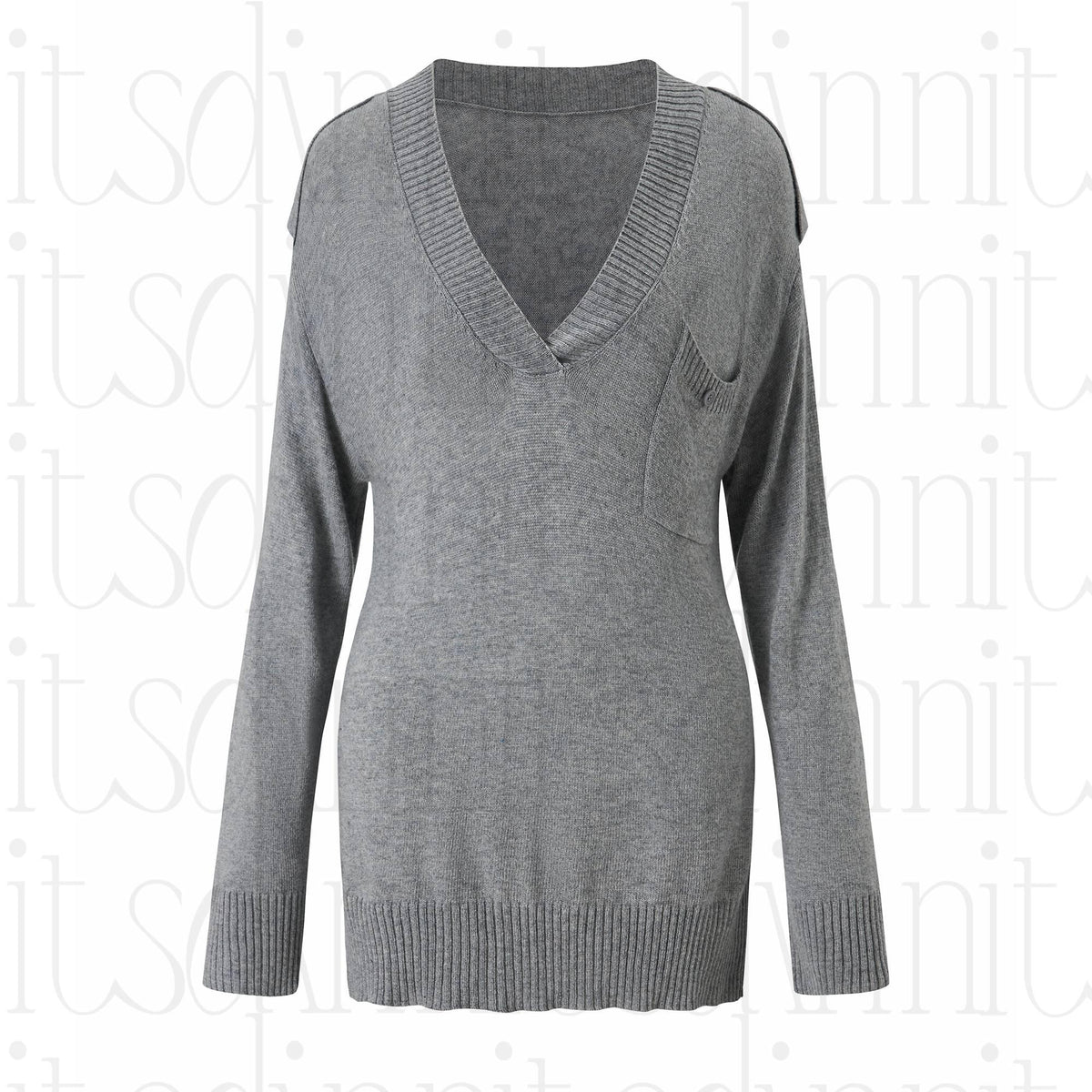 itsdinn_Gray_Epaulet_V-neck_Loose_Women&