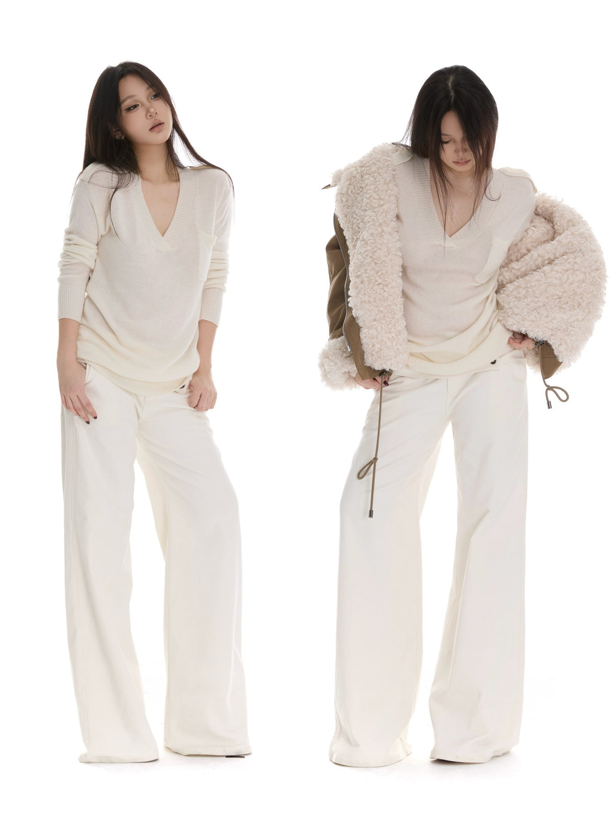 itsdinn Gray Epaulet V-neck Loose Women&