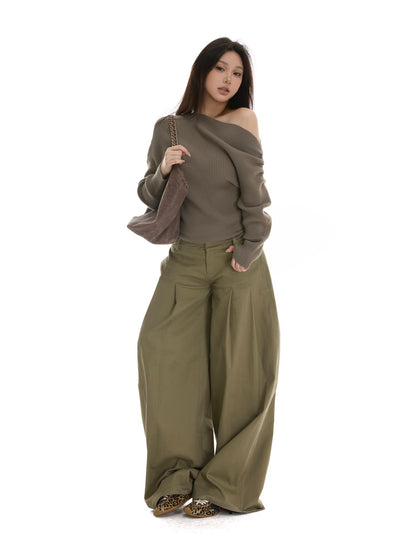 itsdinn Green Minimal Utility Pinch Pleat Low Rise Women&