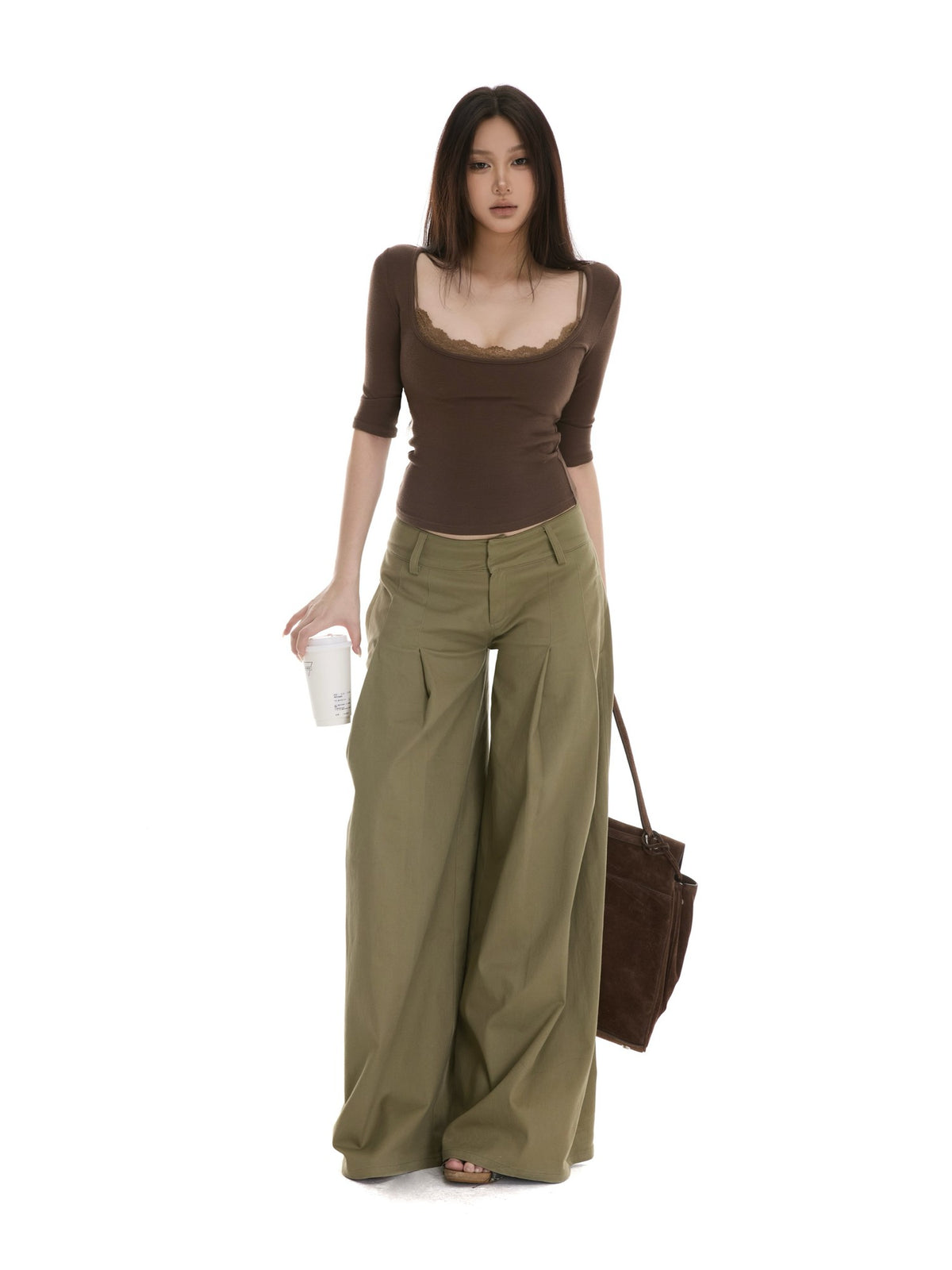 itsdinn Green Minimal Utility Pinch Pleat Low Rise Women&