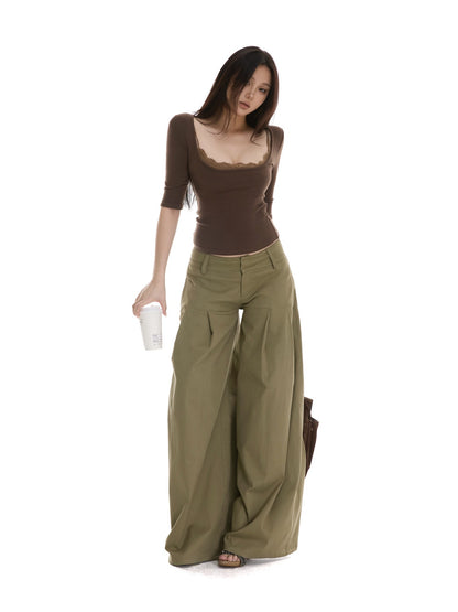 itsdinn Green Minimal Utility Pinch Pleat Low Rise Women&