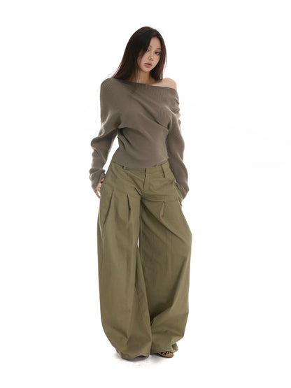 itsdinn Green Minimal Utility Pinch Pleat Low Rise Women&