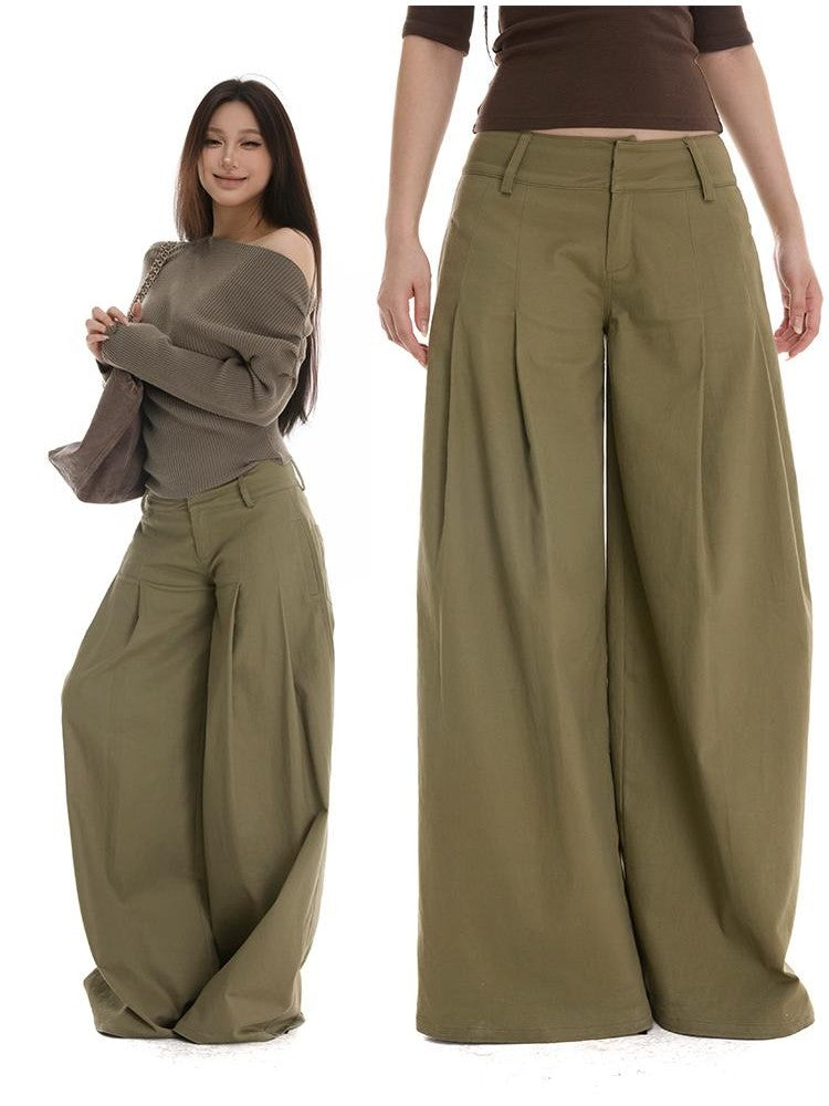 itsdinn Green Minimal Utility Pinch Pleat Low Rise Women&