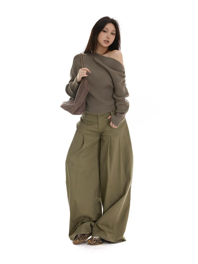 itsdinn Green Minimal Utility Pinch Pleat Low Rise Women&