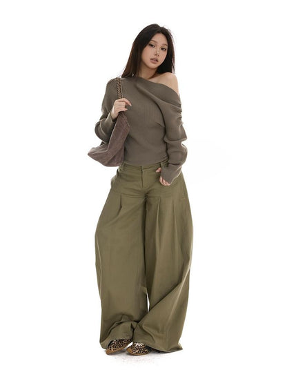 itsdinn Green Minimal Utility Pinch Pleat Low Rise Women&