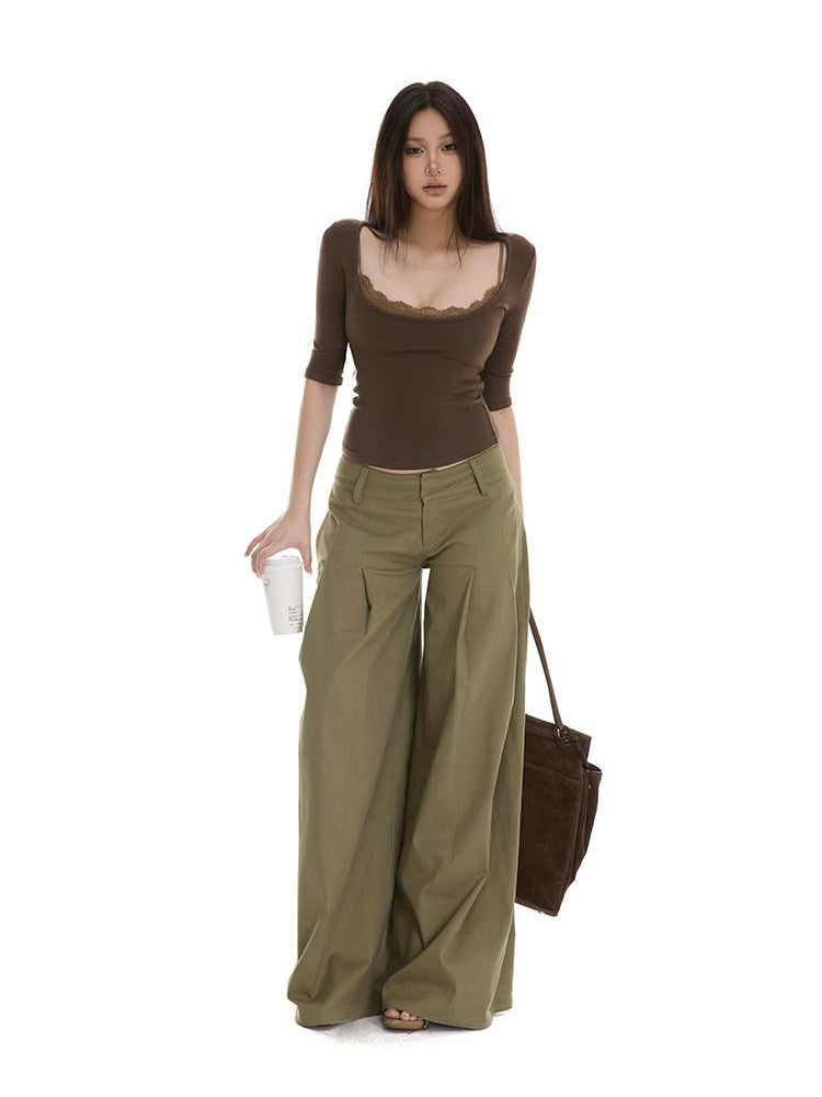 itsdinn Green Minimal Utility Pinch Pleat Low Rise Women&
