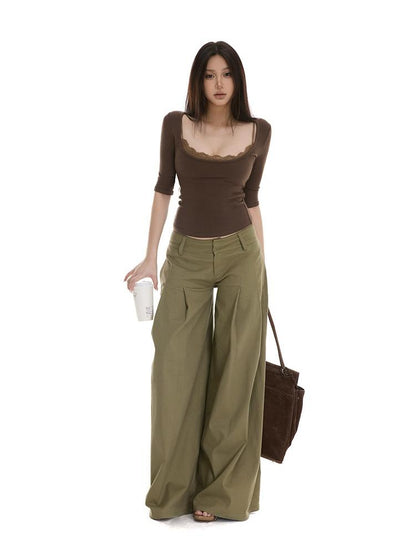 itsdinn Green Minimal Utility Pinch Pleat Low Rise Women&