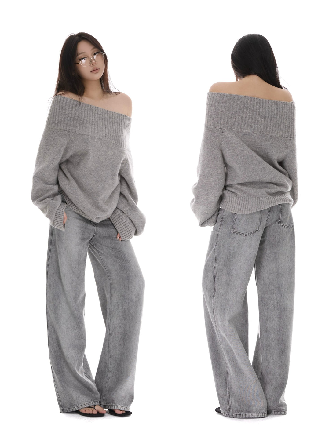 itsdinn Grey Wash Distressed Mid Low Rise Relaxed Women&
