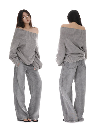 itsdinn Grey Wash Distressed Mid Low Rise Relaxed Women&