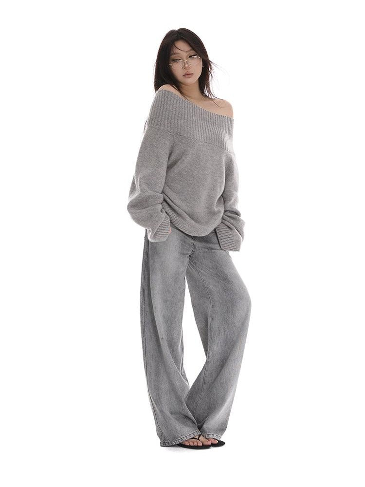 itsdinn Grey Wash Distressed Mid Low Rise Relaxed Women&