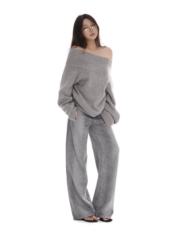 itsdinn Grey Wash Distressed Mid Low Rise Relaxed Women&