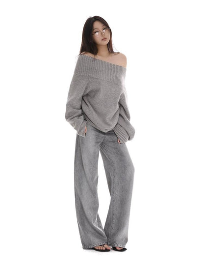 itsdinn Grey Wash Distressed Mid Low Rise Relaxed Women&
