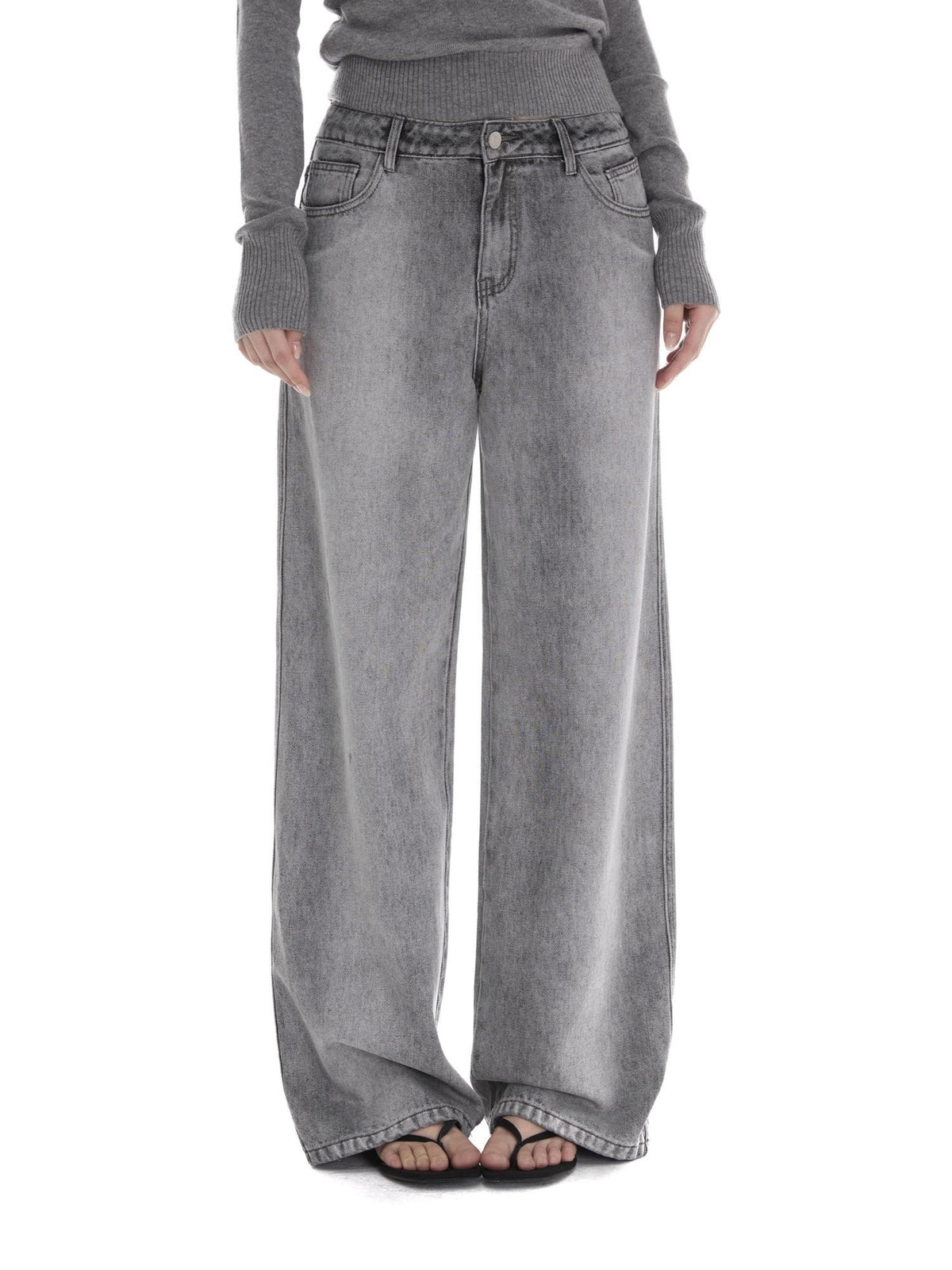 itsdinn Grey Wash Distressed Mid Low Rise Relaxed Women&
