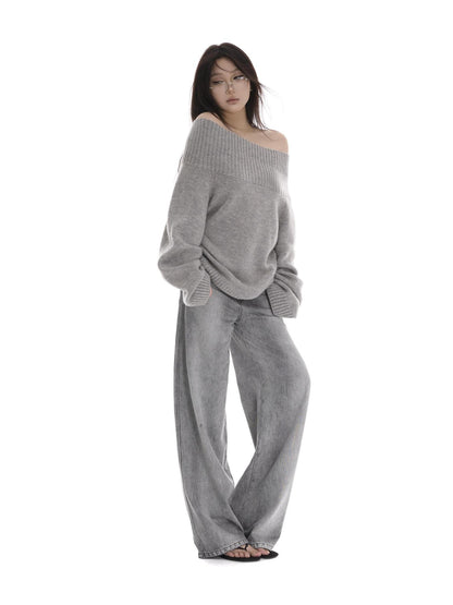 itsdinn Grey Wash Distressed Mid Low Rise Relaxed Women&