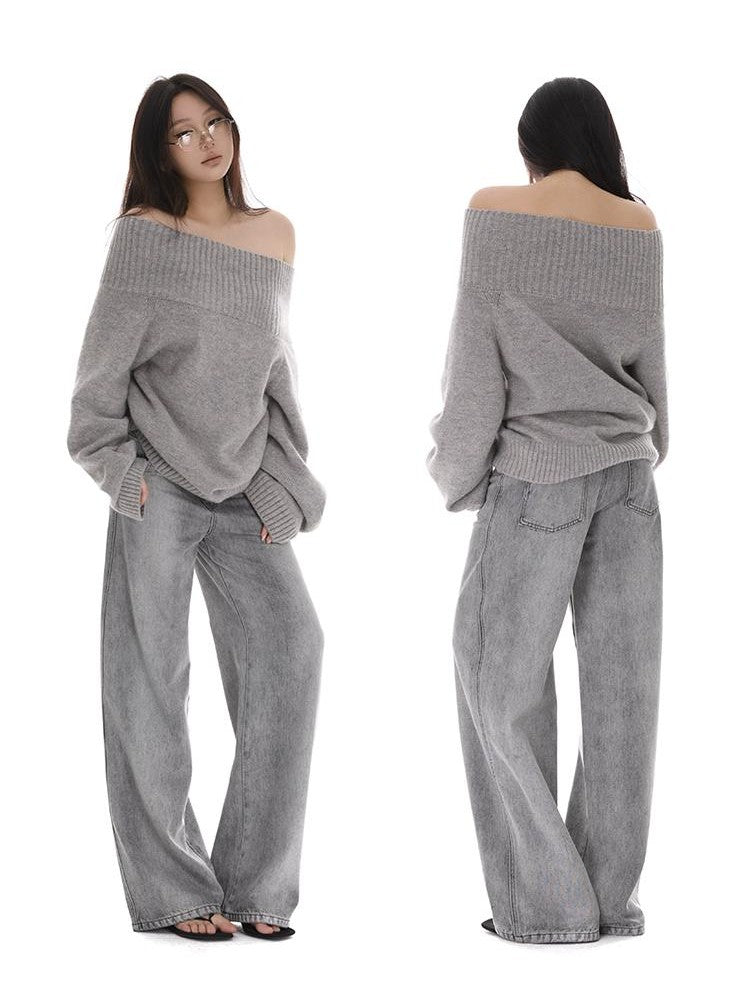 itsdinn Grey Wash Distressed Mid Low Rise Relaxed Women&