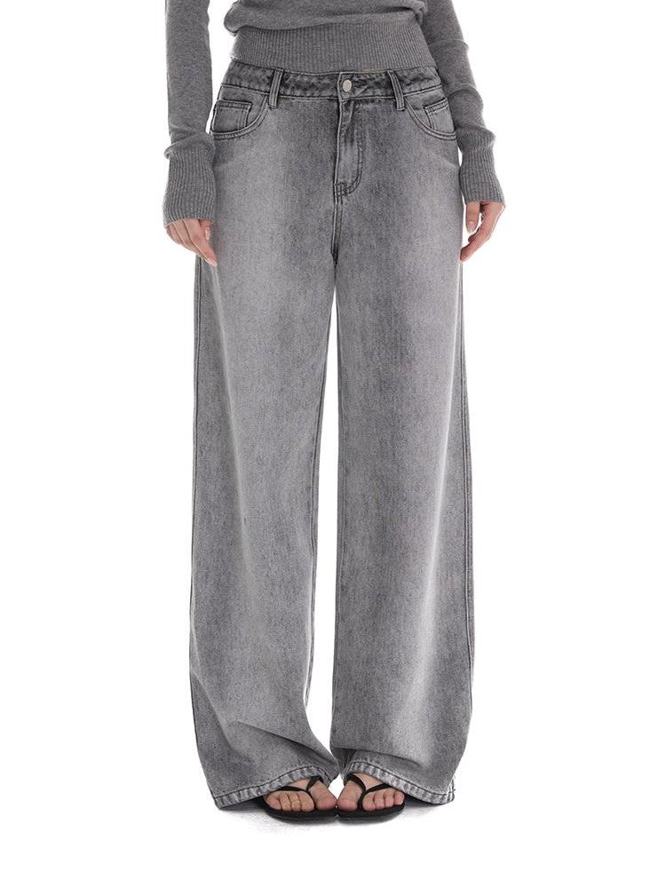 itsdinn Grey Wash Distressed Mid Low Rise Relaxed Women&