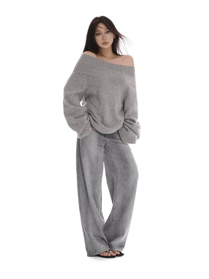 itsdinn Grey Wash Distressed Mid Low Rise Relaxed Women&