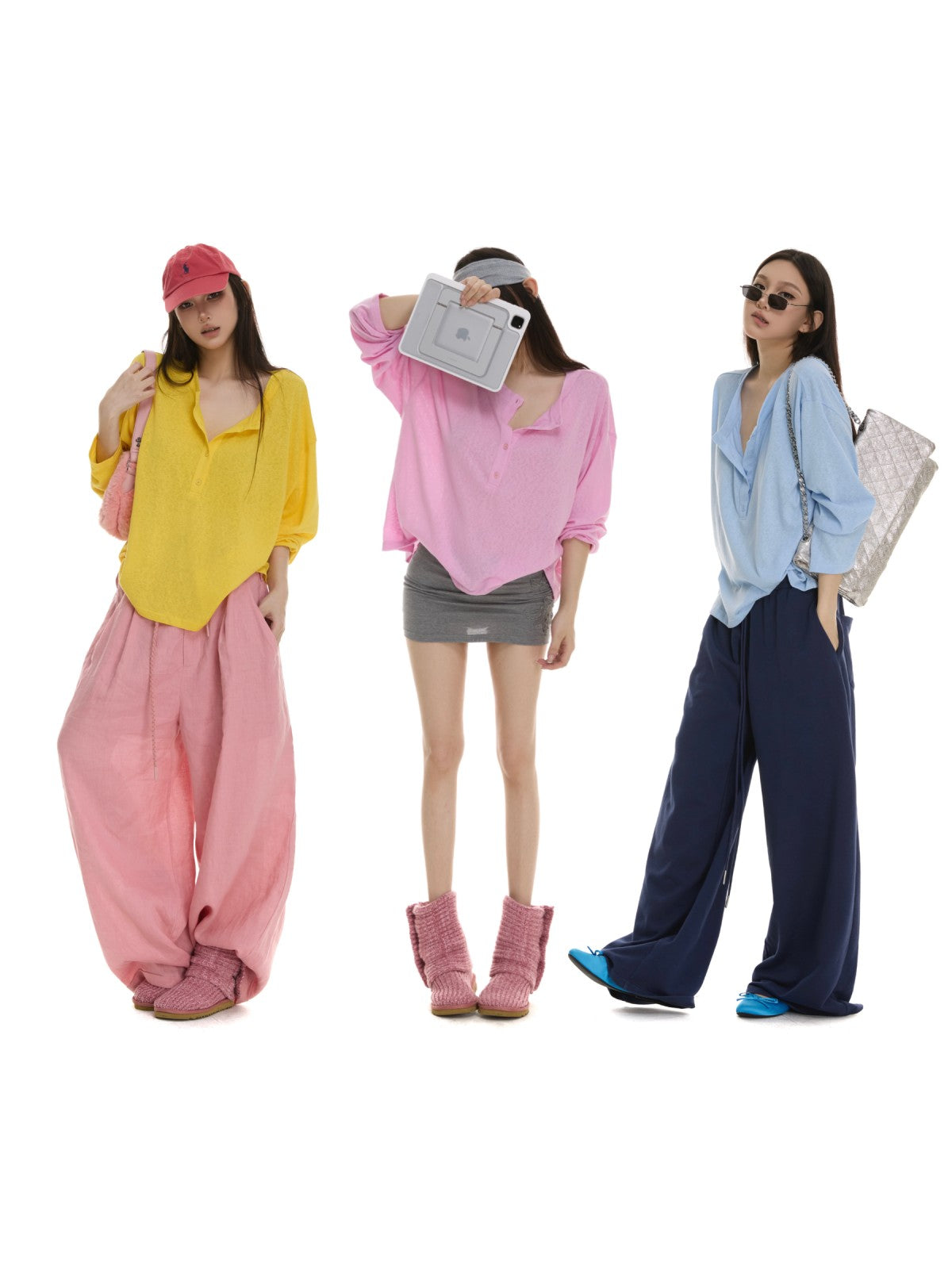 itsdinn Henley Collar Drop Shoulder Button Placket Women&