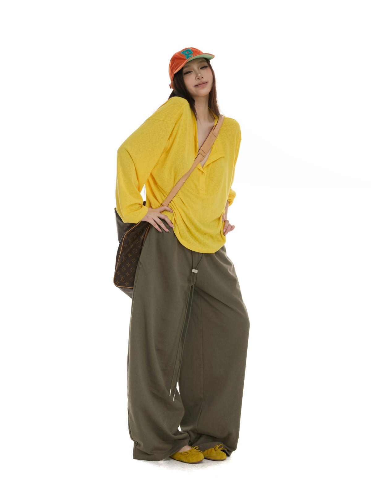 itsdinn Henley Collar Drop Shoulder Button Placket Women&