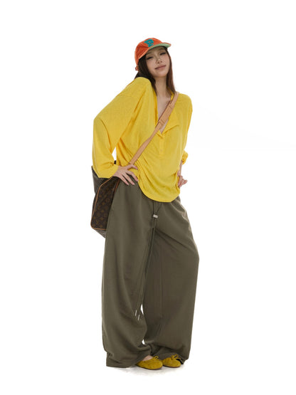 itsdinn Henley Collar Drop Shoulder Button Placket Women&
