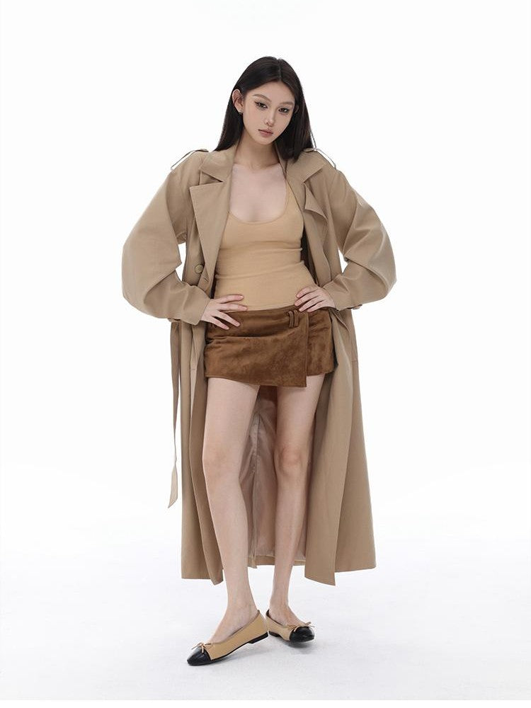 itsdinn Khaki Curved Sleeve Double Breasted Women&
