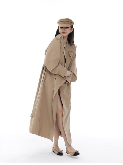 itsdinn Khaki Curved Sleeve Double Breasted Women&