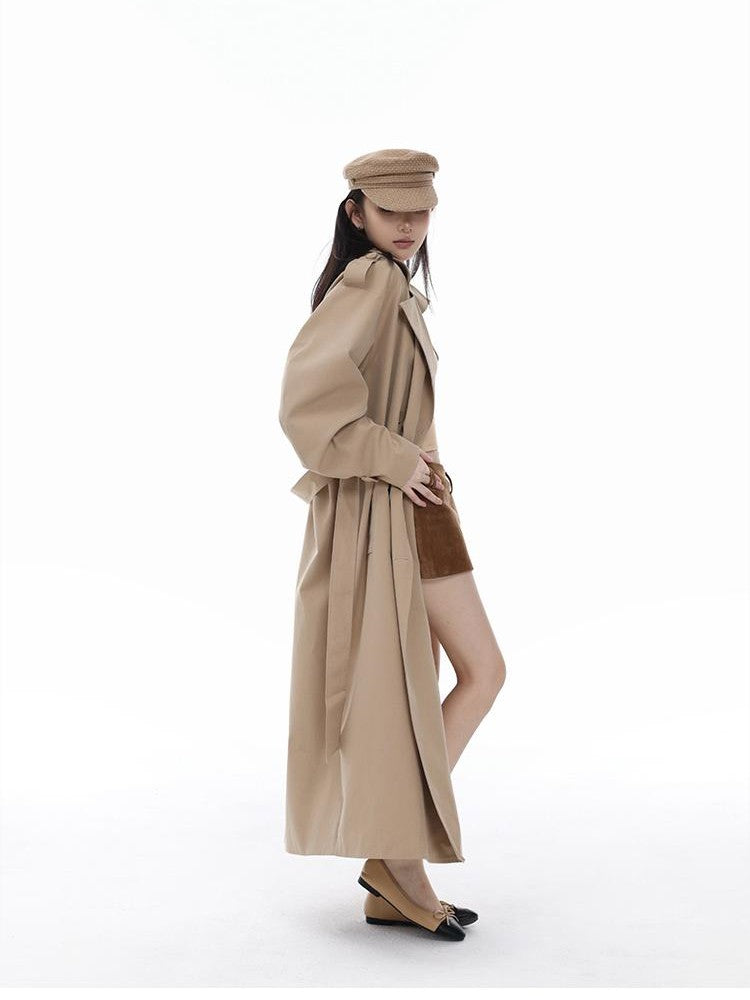 itsdinn Khaki Curved Sleeve Double Breasted Women&