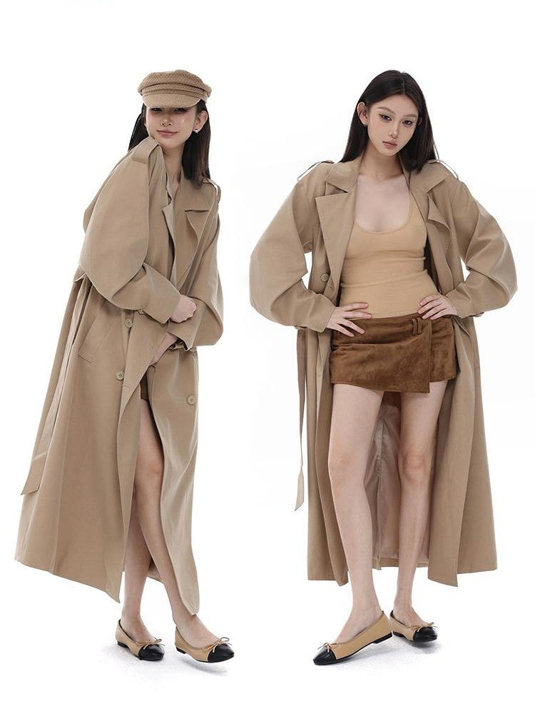itsdinn Khaki Curved Sleeve Double Breasted Women&