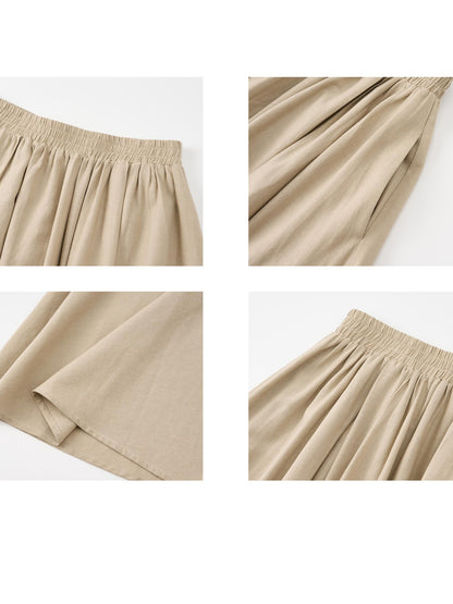 itsdinn Khaki Pleated Full Flare Elastic Waist Women&