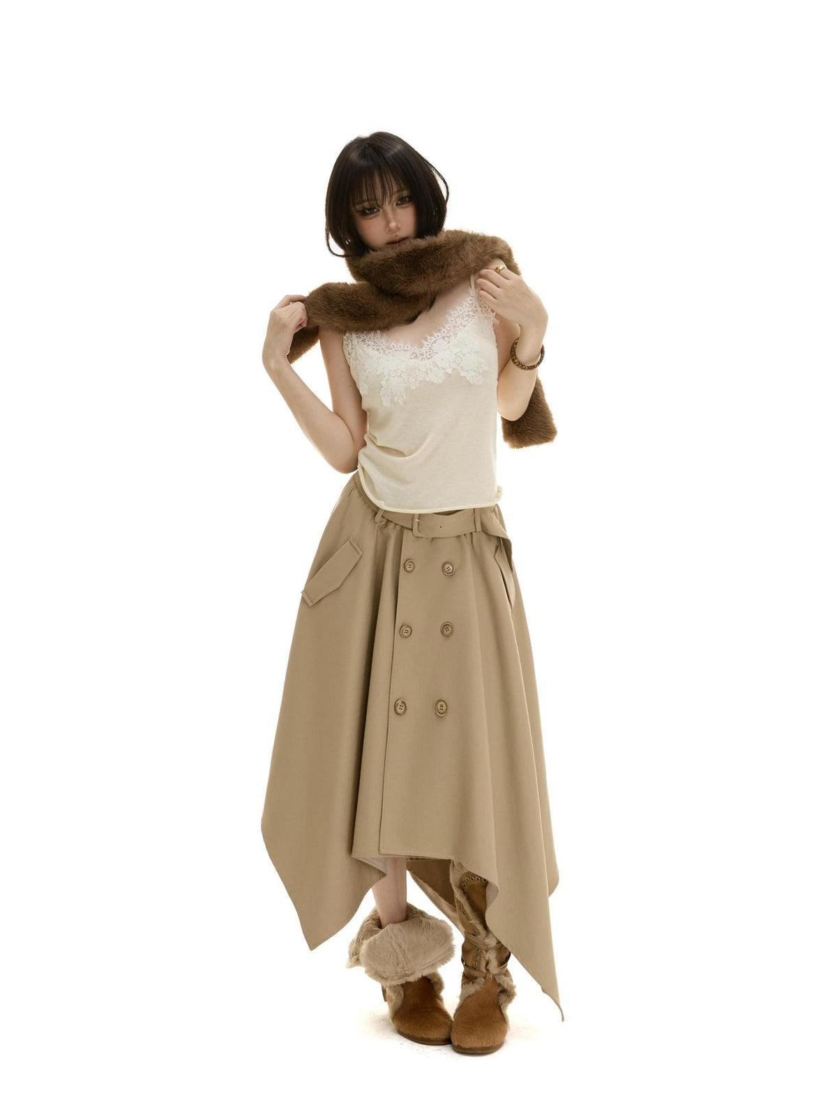 itsdinn Lace Paneled V-neck Slim Fit Knit Women&