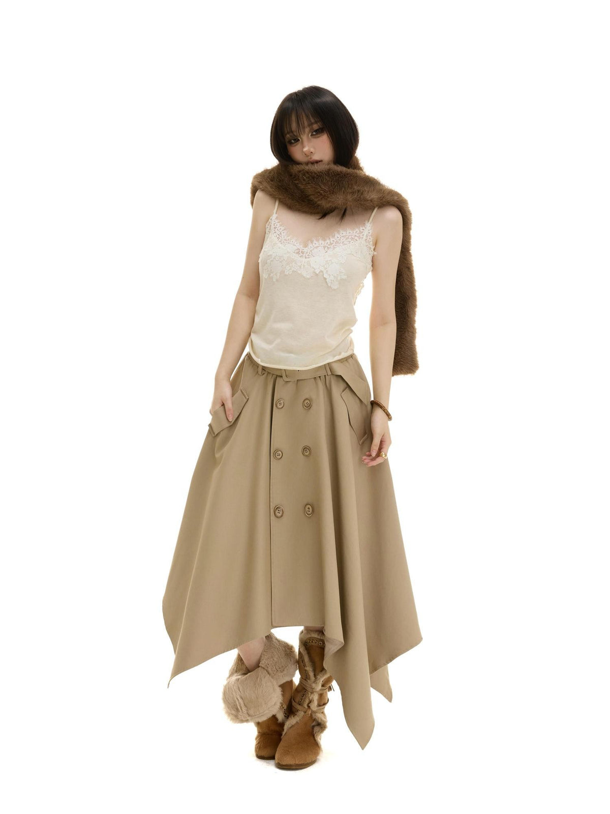 itsdinn Lace Paneled V-neck Slim Fit Knit Women&