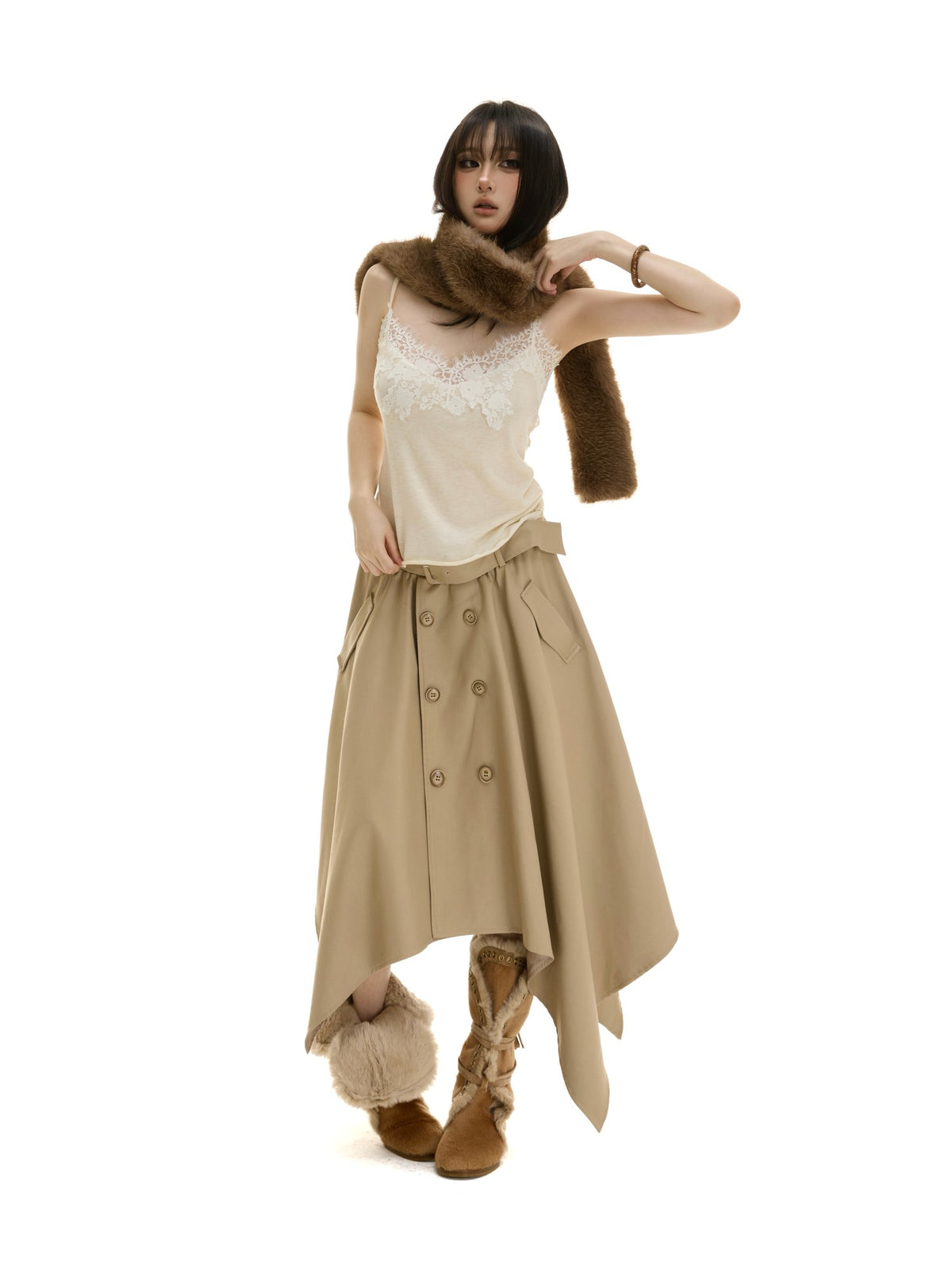 itsdinn Lace Paneled V-neck Slim Fit Knit Women&