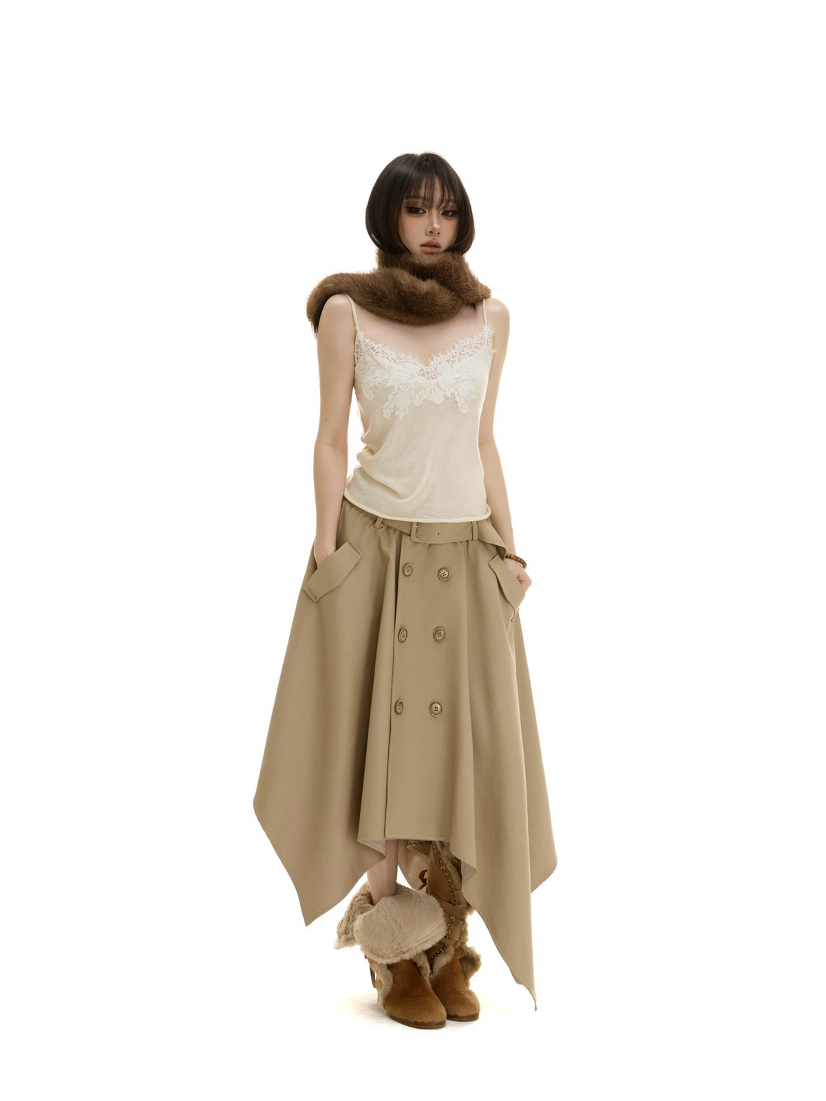 itsdinn Lace Paneled V-neck Slim Fit Knit Women&