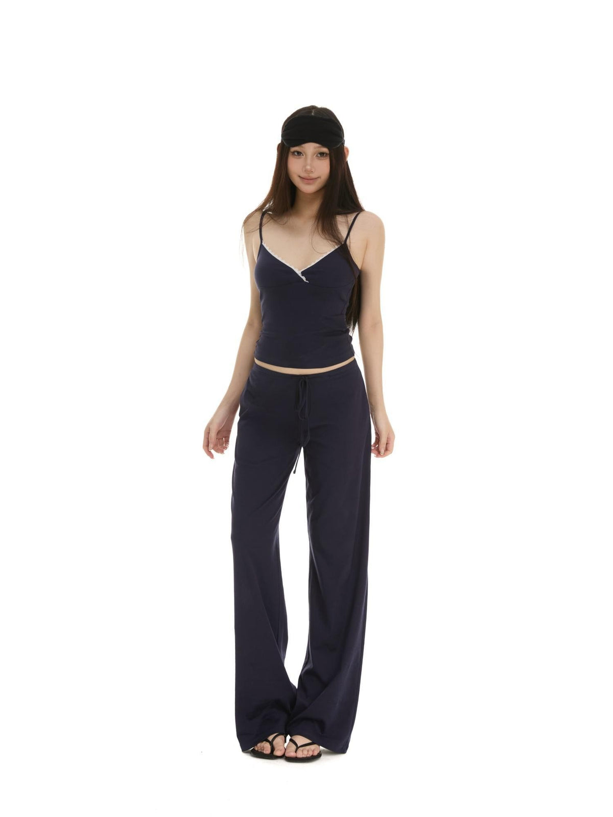 itsdinn Lace Trim V-neck Slim Cami Drawstring Wide Leg Women&