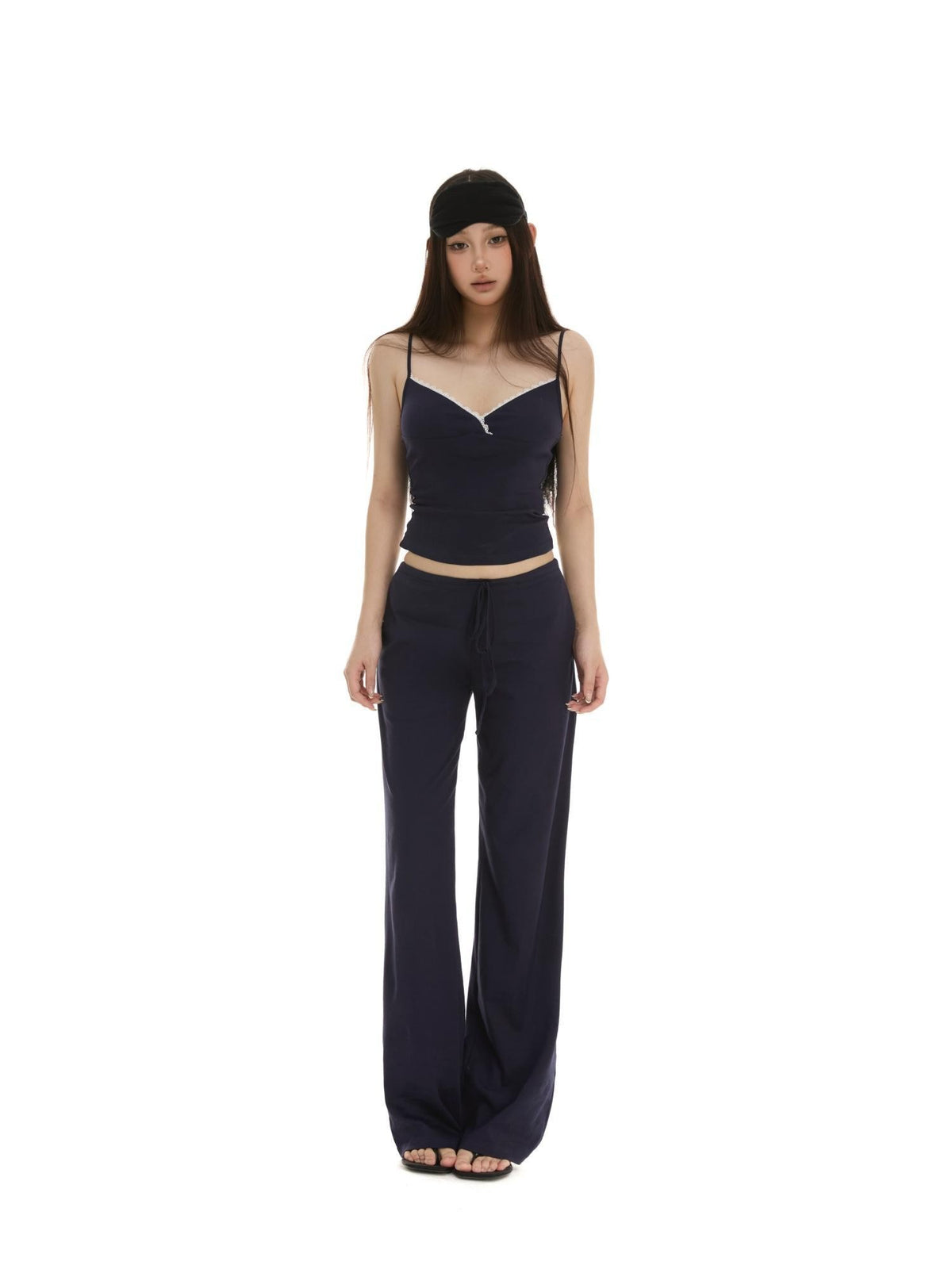 itsdinn Lace Trim V-neck Slim Cami Drawstring Wide Leg Women&