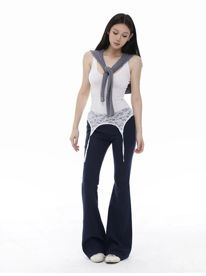itsdinn Long Staple Cotton Knit Deep U Neck Racerback Women&