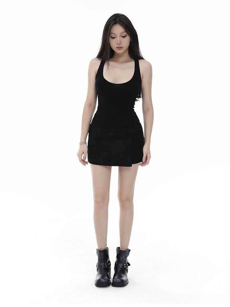 itsdinn Long Staple Cotton Knit Deep U Neck Racerback Women&