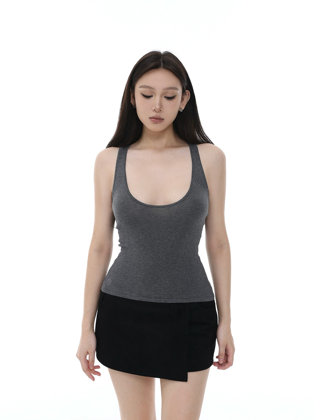itsdinn Long Staple Cotton Knit Deep U Neck Racerback Women&