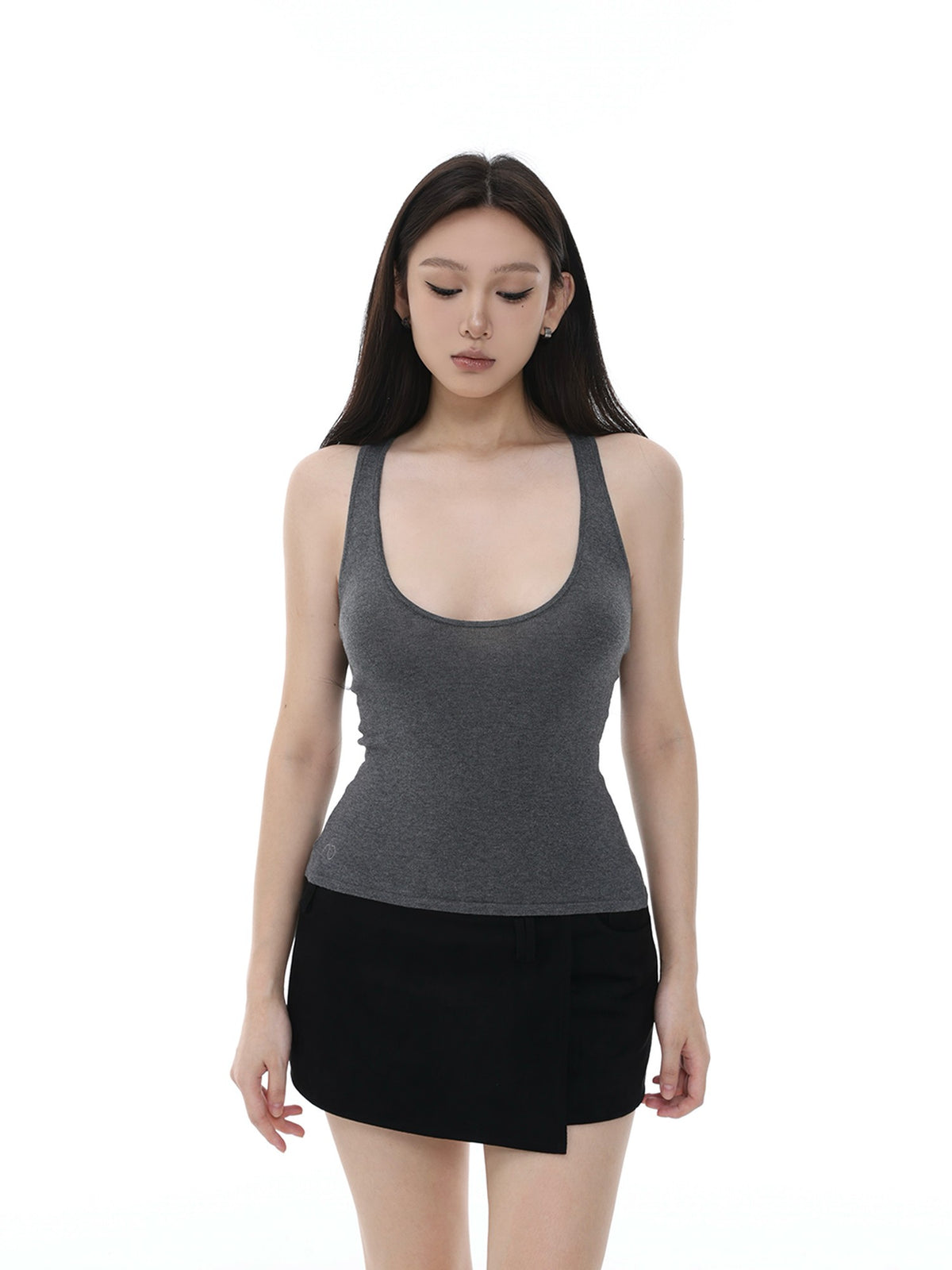 itsdinn Long Staple Cotton Knit Deep U Neck Racerback Women&