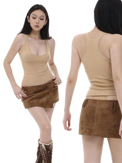 itsdinn Long Staple Cotton Knit Deep U Neck Racerback Women&
