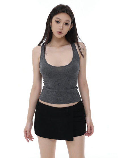itsdinn Long Staple Cotton Knit Deep U Neck Racerback Women&