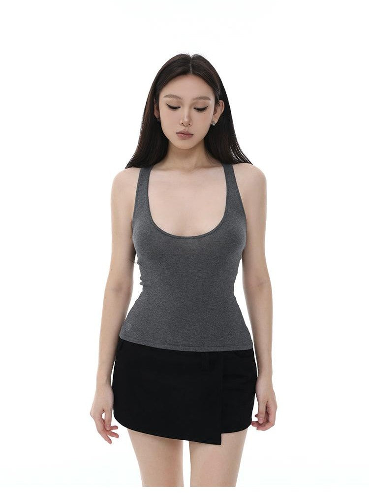 itsdinn Long Staple Cotton Knit Deep U Neck Racerback Women&