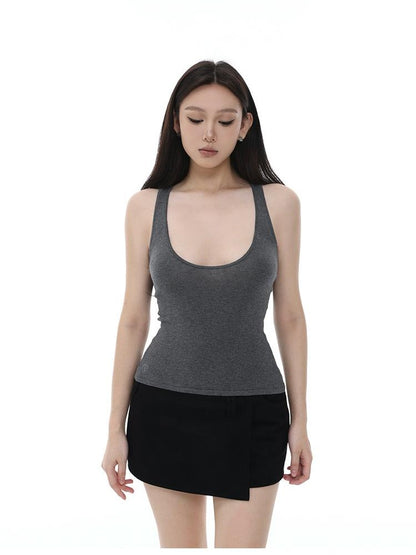 itsdinn Long Staple Cotton Knit Deep U Neck Racerback Women&