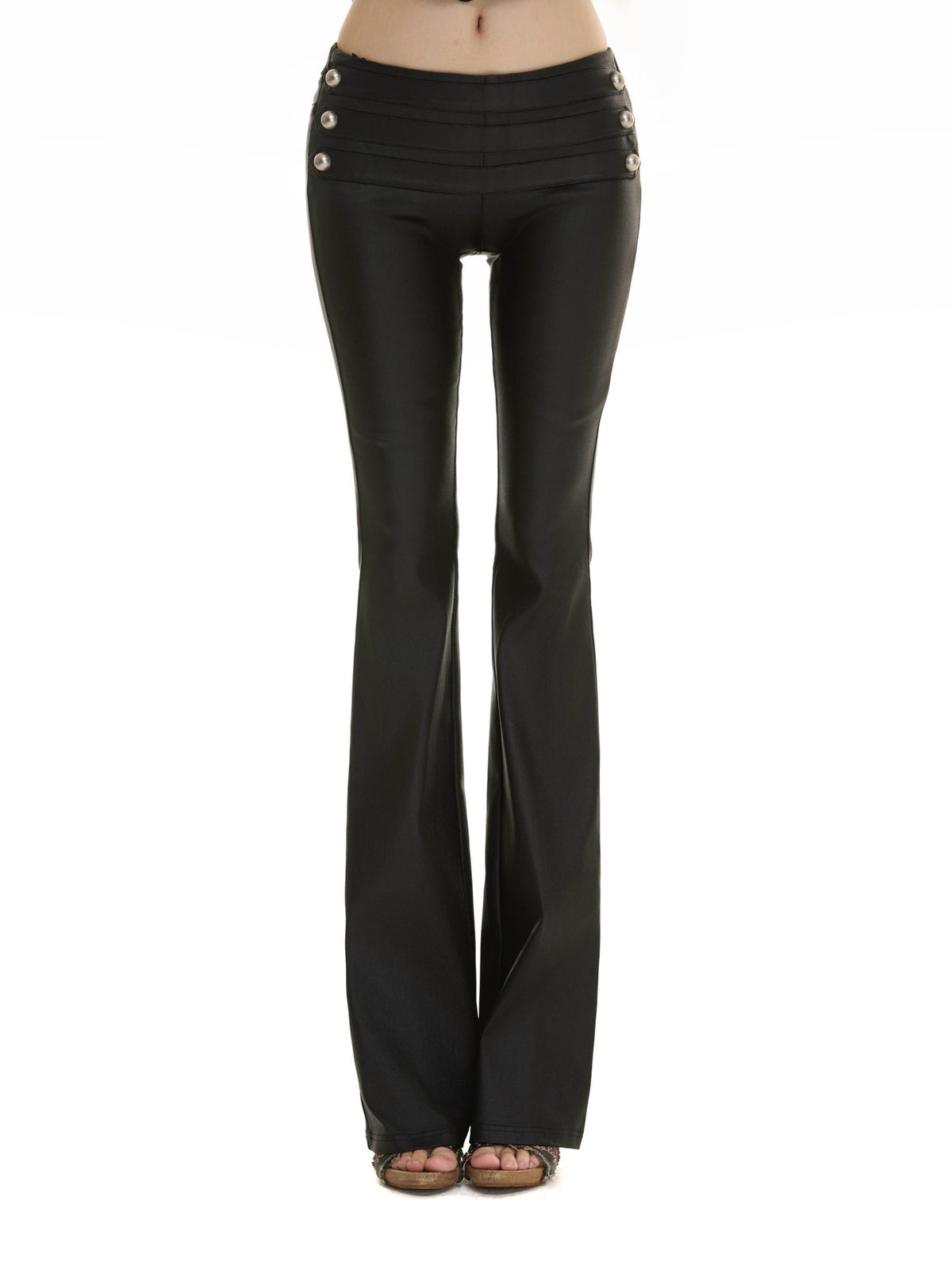 itsdinn Matte Black Low Rise Micro Flare Napoleon Buckle Women&