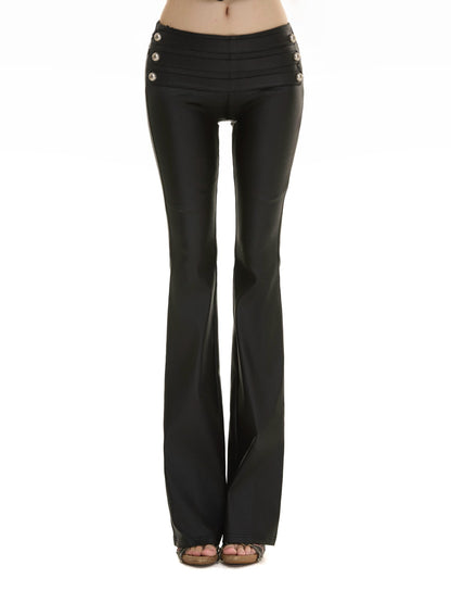 itsdinn Matte Black Low Rise Micro Flare Napoleon Buckle Women&