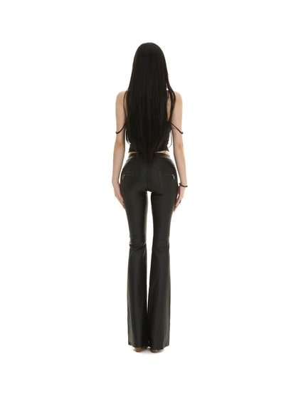 itsdinn Matte Black Low Rise Micro Flare Napoleon Buckle Women&